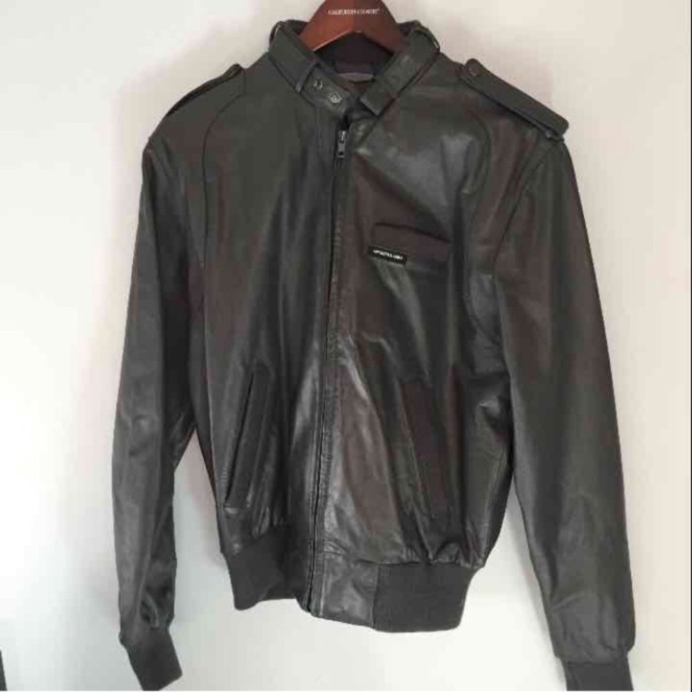 Members Only Charcoal leather jacket.